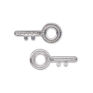 Charm, stainless steel, 24x10.5mm single-sided key with (22) PP3 and (7) PP7 settings. Sold per pkg of 2.