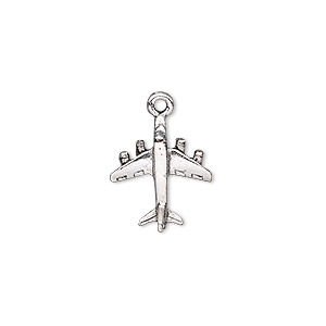 Charm, antique silver-plated pewter (tin-based alloy), 17x15mm 3D jet plane. Sold individually.