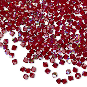 Bead, Preciosa Czech crystal, Siam AB, 3mm faceted bicone. Sold per pkg of 1,440 (10 gross).