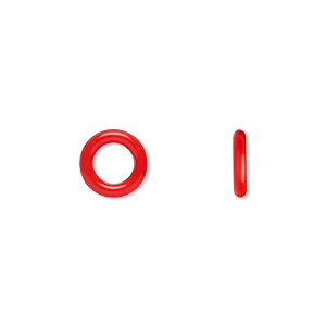 Component, Oh! Ring&#153;, silicone, red, 10mm round with 6mm hole. Sold per pkg of 300.