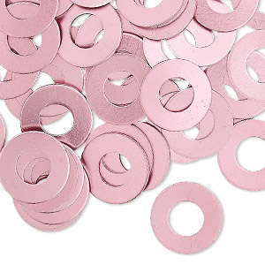 Washer, anodized aluminum, pink, 13mm double-sided flat round blank with  6mm hole, 20 gauge. Sold per pkg of 100. - Fire Mountain Gems and Beads