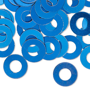 Washer, anodized aluminum, blue, 13mm double-sided flat round blank with  6mm hole, 20 gauge. Sold per pkg of 100. - Fire Mountain Gems and Beads