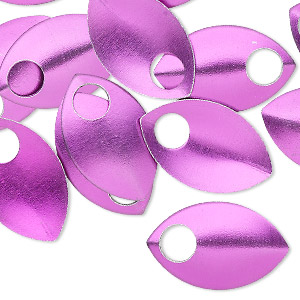 Component, anodized aluminum, purple, 22x14mm double-sided curved scale blank with 5mm hole, 20 gauge. Sold per pkg of 20.