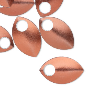 Component, anodized aluminum, orange copper, 22x14mm double-sided curved scale blank with 5mm hole, 20 gauge. Sold per pkg of 20.