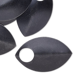 Component, anodized aluminum, black, 36x22mm double-sided curved scale  blank with 8mm hole, 20 gauge. Sold per pkg of 20. - Fire Mountain Gems and  Beads