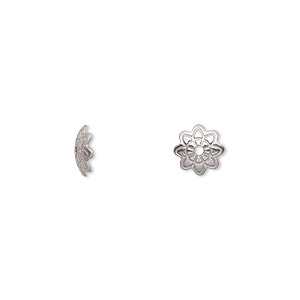 Bead cap, stainless steel, 7x1.5mm 8-pointed star, fits 8-12mm bead. Sold per pkg of 20.