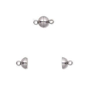 Clasp, magnetic, stainless steel, 6mm round. Sold individually.