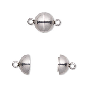 Clasp, magnetic, stainless steel, 10mm round. Sold individually.