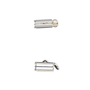 End bar, silver-finished brass, 10x4mm round tube with fold-in ends, 2.75-3mm inside diameter. Sold per pkg of 10.