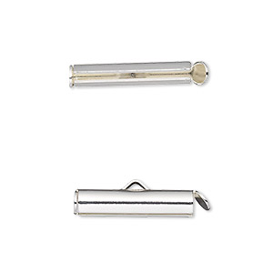 End bar, silver-finished brass, 20x4mm round tube with fold-in ends, 2.75-3mm inside diameter. Sold per pkg of 10.