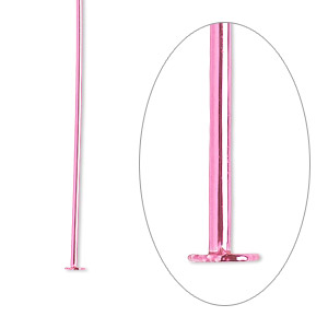 Head pin, electro-coated brass, pink, 2 inches, 21 gauge. Sold per pkg of 10.