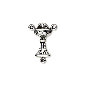 Connector, antique silver-plated &quot;pewter&quot; (zinc-based alloy), 19x10mm double-sided chalice Y-connector. Sold per pkg of 4.
