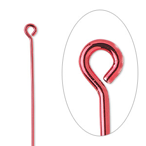 Eye pin, electro-coated brass, red, 3 inches, 21 gauge. Sold per pkg of 10.