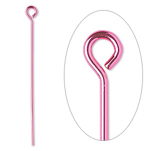 Eye pin, electro-coated brass, pink, 1-1/2 inches, 21 gauge. Sold per pkg of 10.