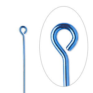 Eye pin, electro-coated brass, blue, 2 inches, 21 gauge. Sold per pkg of 10.