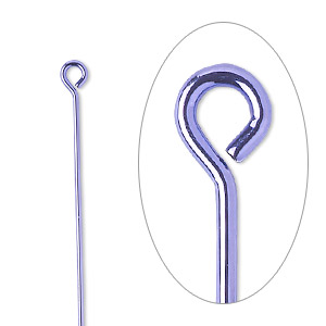 Eye pin, electro-coated brass, purple, 2 inches, 21 gauge. Sold per pkg of 10.
