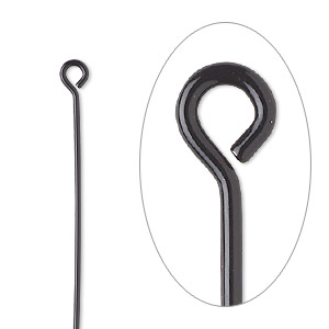Eye pin, electro-coated brass, black, 1-1/2 inches, 21 gauge. Sold per pkg of 10.