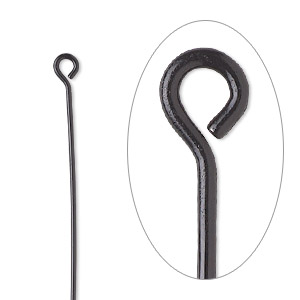 Eye pin, electro-coated brass, black, 2 inches, 21 gauge. Sold per pkg of 10.