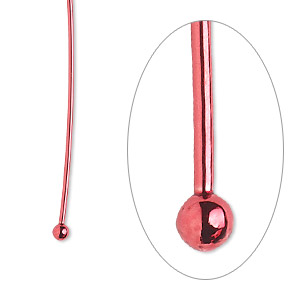 Head pin, electro-coated brass, red, 1-1/2 inches with 2mm ball, 21 gauge. Sold per pkg of 10.