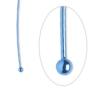 Head pin, electro-coated brass, blue, 1-1/2 inches with 2mm ball, 21 gauge. Sold per pkg of 10.
