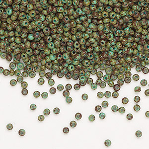 Seed bead, Preciosa Ornela, glass, opaque turquoise green travertine, #11 rocaille. Sold per 50-gram pkg.