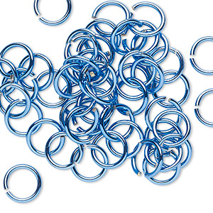 Jump ring, electro-coated brass, blue, 8mm round, 6mm inside diameter, 18 gauge. Sold per pkg of 50.