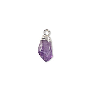 Drop, amethyst (natural) and silver-plated copper, small hand-cut nugget. Sold individually.
