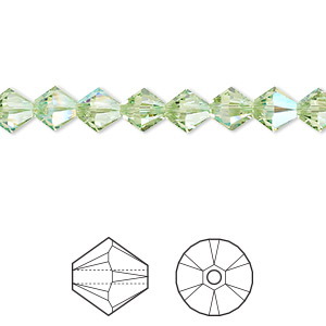 Bead, Crystal Passions&reg;, peridot shimmer, 6mm bicone (5328). Sold per pkg of 144 (1 gross).