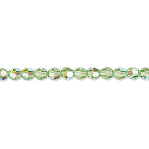 Bead, Crystal Passions&reg;, peridot shimmer, 4mm faceted round (5000). Sold per pkg of 12.