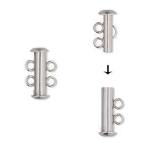 Clasp, 2-strand slide lock, stainless steel, 16.5x6mm tube. Sold per pkg of 4.