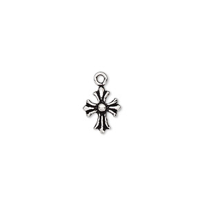 Drop, antiqued sterling silver, 8.5x7mm single-sided cross. Sold individually.