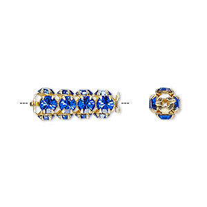 Bead, Preciosa Czech crystal and gold-plated brass, sapphire, 20x7mm tube. Sold per pkg of 2.