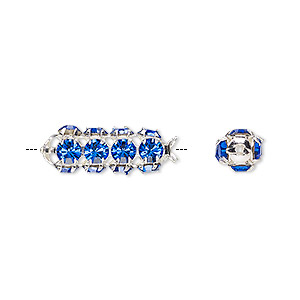 Bead, Preciosa Czech crystal and silver-plated brass, sapphire, 20x7mm tube. Sold per pkg of 2.