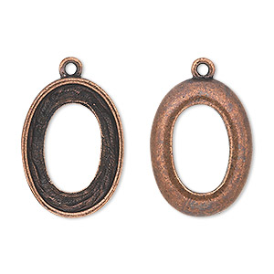 Drop, Almost Instant Jewelry&reg;, antique copper-plated pewter (tin-based alloy), 24x18mm oval with 22x16mm cosmic oval setting. Sold individually.