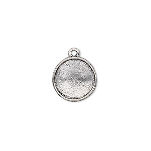Drop, Almost Instant Jewelry&reg;, antiqued pewter (tin-based alloy), 14mm round with 12mm rivoli setting. Sold individually.