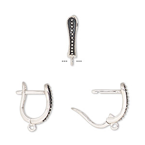 Earring, cubic zirconia and sterling silver, clear, 12mm oval with open  loop and latch-back closure. Sold per pair. - Fire Mountain Gems and Beads