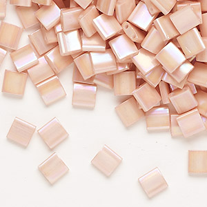 Seed bead, TILA&reg;, glass, opaque luster rainbow light peach, (TL596-1), 5mm square with (2) 0.85mm holes, fits up to 3mm beads. Sold per 10-gram pkg.
