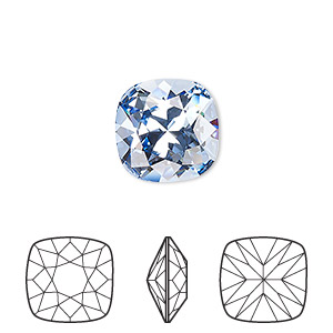 Embellishment, Crystal Passions&reg;, light sapphire, foil back, 12mm faceted cushion fancy stone (4470). Sold individually.