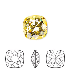Embellishment, Crystal Passions&reg;, light topaz, foil back, 12mm faceted cushion fancy stone (4470). Sold individually.