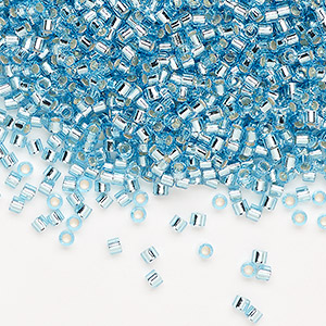 Seed bead, Delica&reg;, glass, transparent silver-lined aqua, (DBM0044), #10 round. Sold per 250-gram pkg.