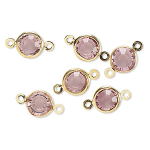 Link, glass rhinestone and gold-finished brass, light amethyst, 8-9mm faceted round. Sold per pkg of 6.
