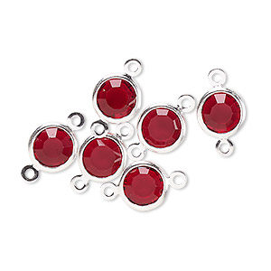 Link, glass rhinestone and silver-finished brass, garnet red, 8-9mm faceted round. Sold per pkg of 6.