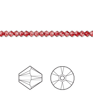 Bead, Crystal Passions&reg;, scarlet, 3mm bicone (5328). Sold per pkg of 144 (1 gross).