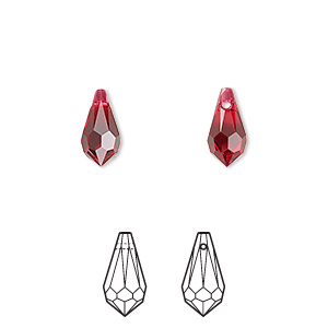 Drop, Crystal Passions&reg;, scarlet, 11x5.5mm faceted teardrop pendant (6000). Sold per pkg of 24.
