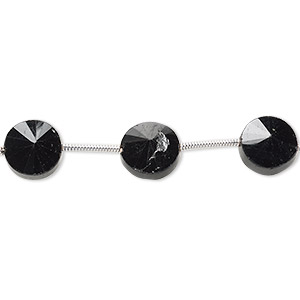 Bead, black spinel (natural), 8-9mm hand-cut faceted flat round, B grade, Mohs hardness 8. Sold per pkg of 10 beads.