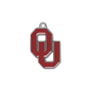 Charm, enamel and &quot;pewter&quot; (zinc-based alloy), crimson, 20x15mm single-sided Oklahoma University Sooners. Sold individually.