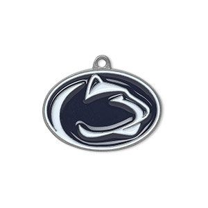 Charm, enamel and &quot;pewter&quot; (zinc-based alloy), blue and white, 25x18mm single-sided Penn State Nittany Lions. Sold individually.