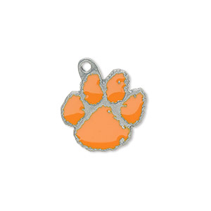 Charm, enamel and &quot;pewter&quot; (zinc-based alloy), orange, 20x18mm single-sided center-facing Clemson Tigers. Sold individually.