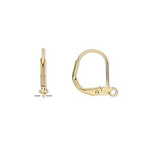 Ear wire, gold-plated brass, 14mm leverback with open loop. Sold per pkg of 5 pairs.