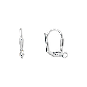 Ear wire, silver-plated brass, 16mm leverback with 7x2mm shield and open loop. Sold per pkg of 5 pairs.